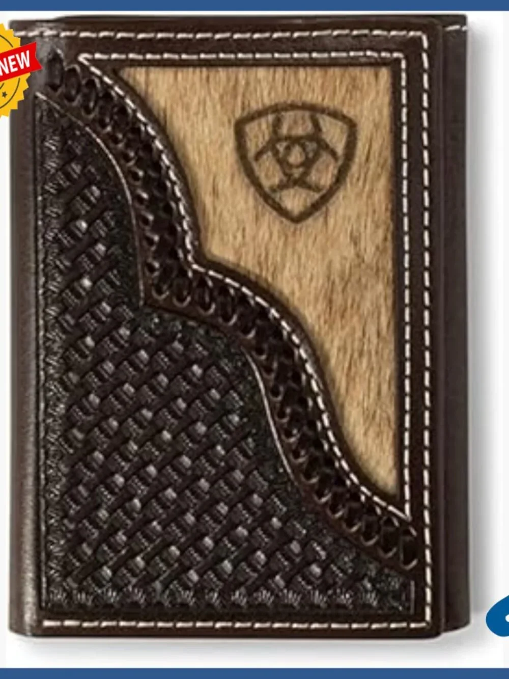 Genuine Leather Trifold Wallet with Calf Hair Overlay, Multiple Slots
